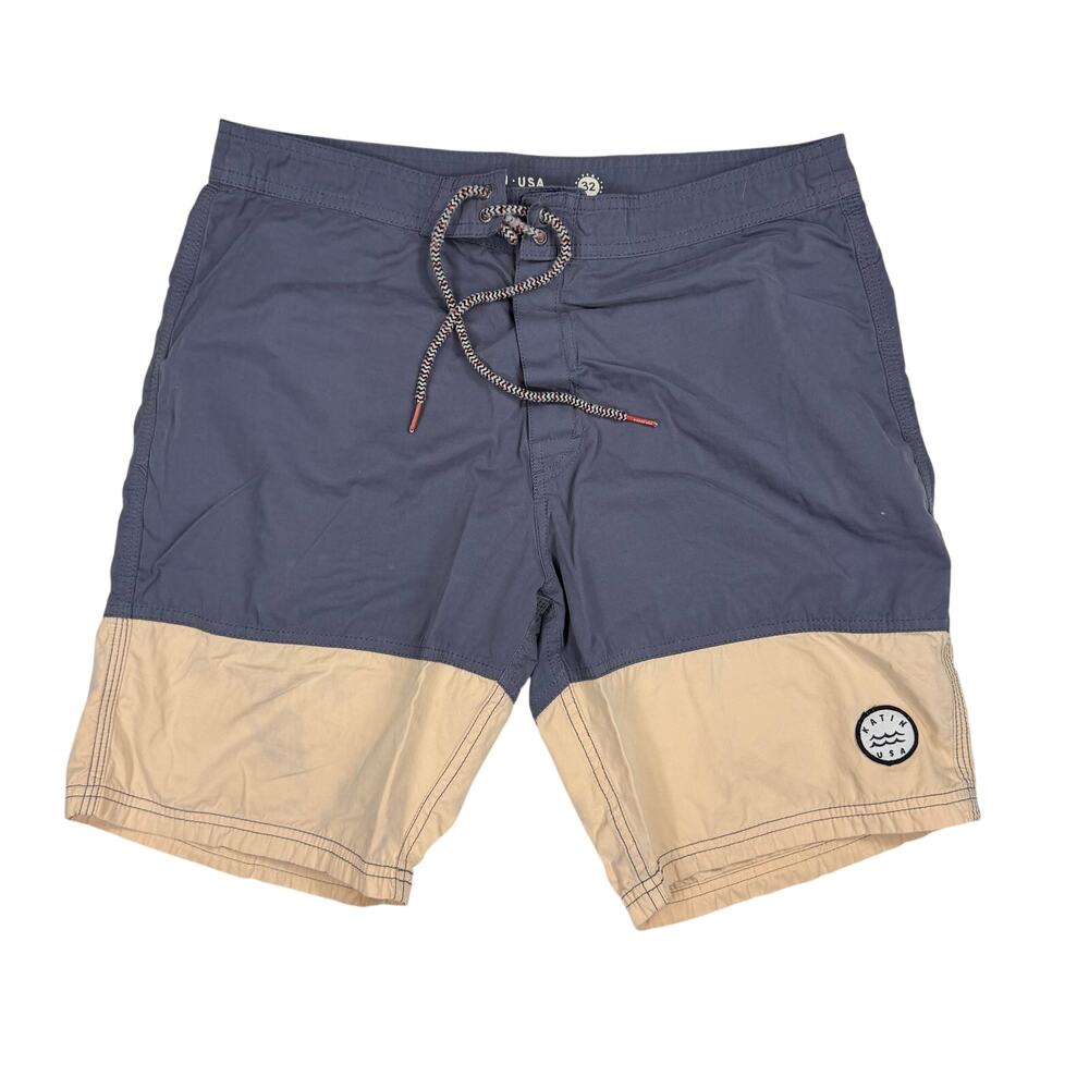 Katin Board Shorts Size 32 featuring a color-blocked design in gray and beige